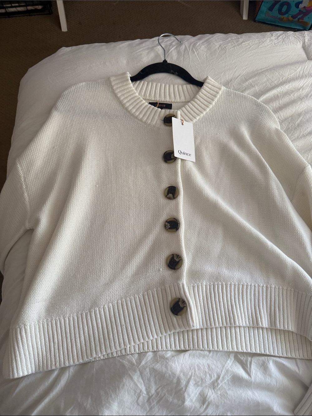 Quince Cream Button-Front Knit Cardigan